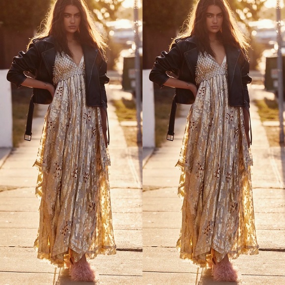 Meredith Gold Foil Maxi Dress | Poshmark